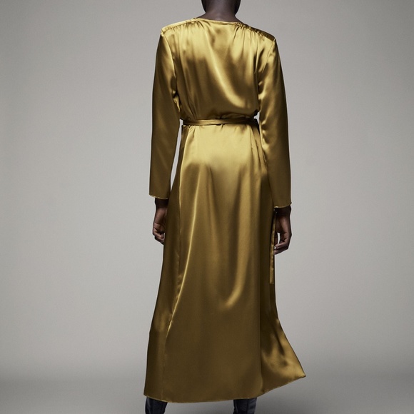 Elegant Gold Wrap Dress - Picture 2 of 16
